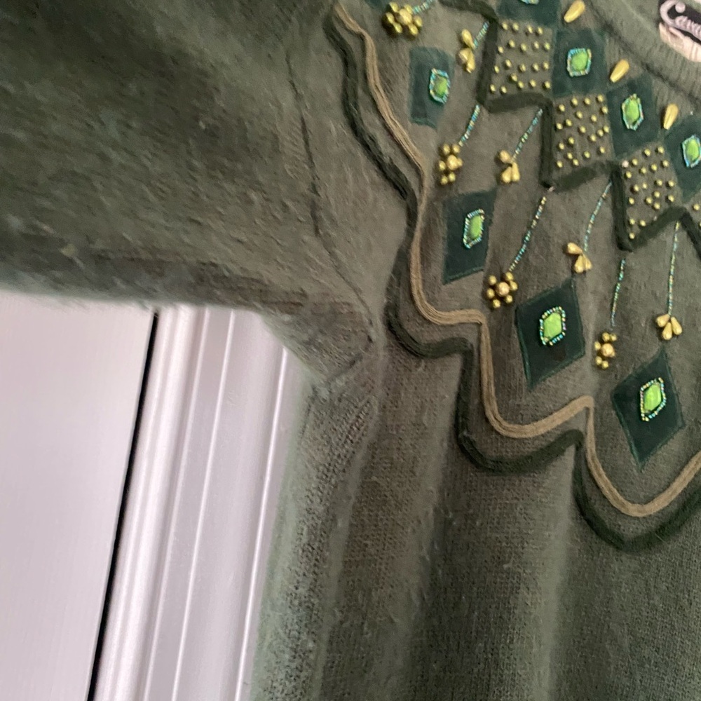 Cavalini VTG 90s Tunic Embellished Holiday Sweater Angora Lambs Wool Blend L - Picture 7 of 13
